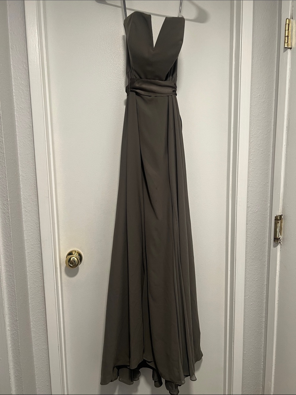Grey  V-Neck Maxi Dress with Draped Waist